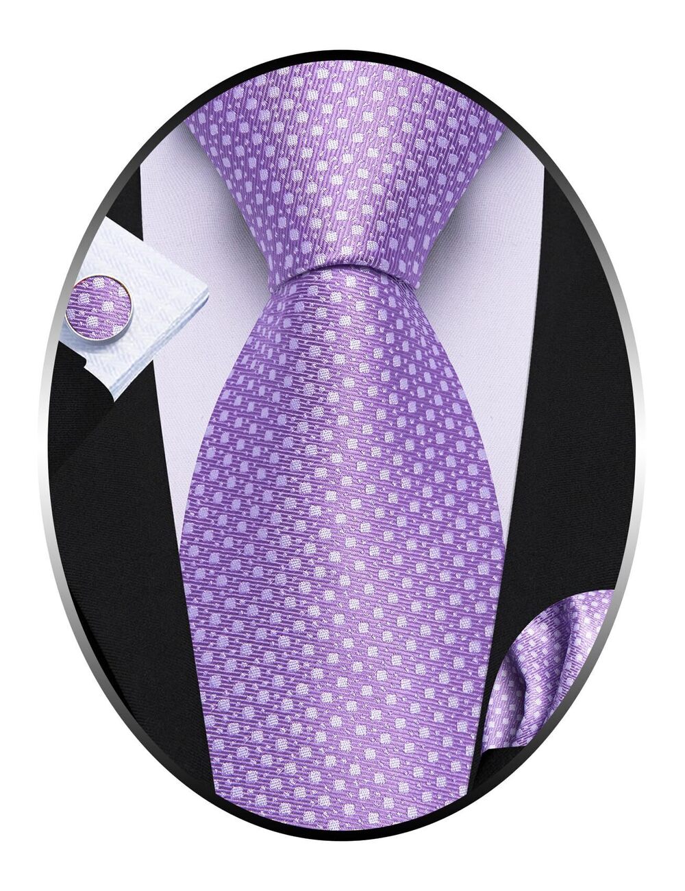 7041 Purple Ties Polka Dot Silk Lavender Tie Sets Woven Necktie Pocket